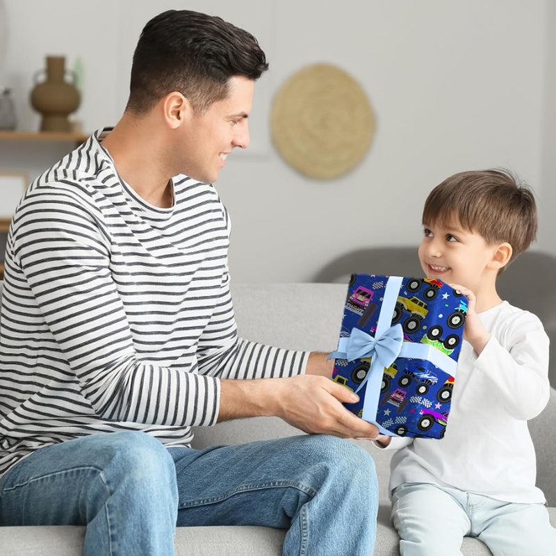 Cuitpan Monster Truck Wrapping Paper - Colorful Monster Trucks with Stars, Dots & Fun Patterns Design - Ideal for Kids & Car Enthusiasts Gift Wrapping - 40×28 Inches, 4 Folded Sheets - Image 4
